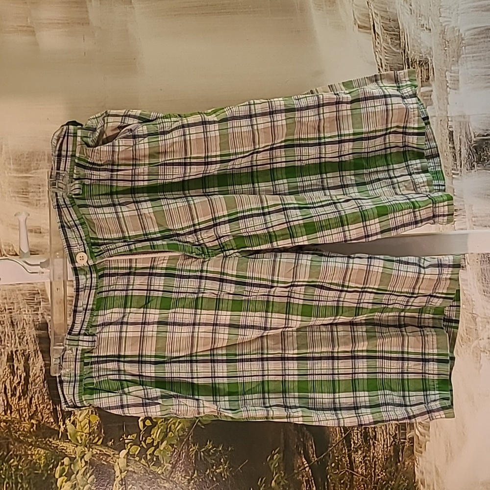 US Expedition Classic Mens 38 green blue plaid striped Bermuda shorts